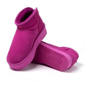 Fireside x Dearfoams Kingston Genuine Shearling Platform Bootie Mystic Purple 9